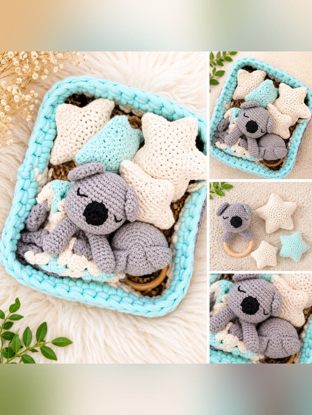 Crochet Maternity Koala Baby Gift Basket/nursery